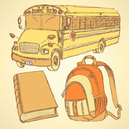 Sketch backpack, book and school bus, set
のイラスト素材