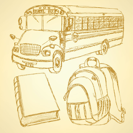 Sketch backpack, book and school bus, set
のイラスト素材