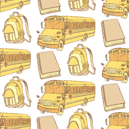 Sketch backpack, book and school bus, seamless pattern

のイラスト素材
