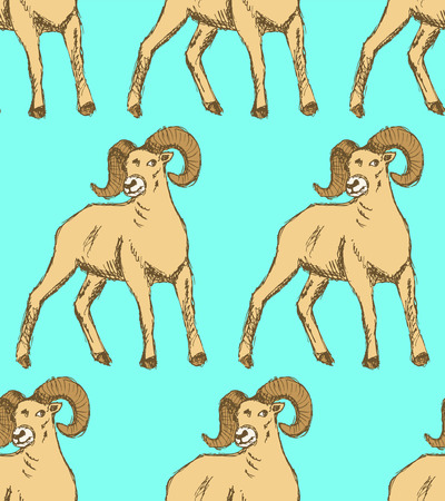 Sketch New Year ram in vintage style, seamless pattern
のイラスト素材