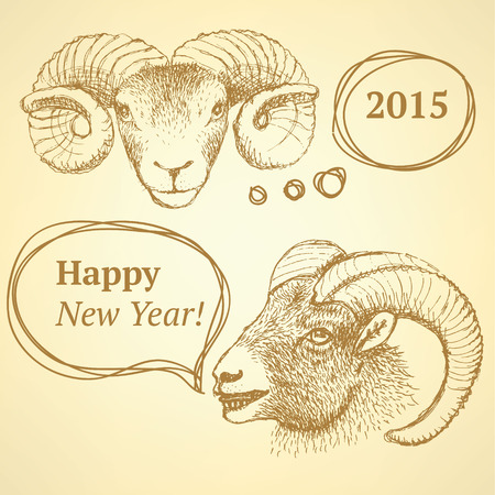 Sketch New Year ram in vintage style, backgroundのイラスト素材