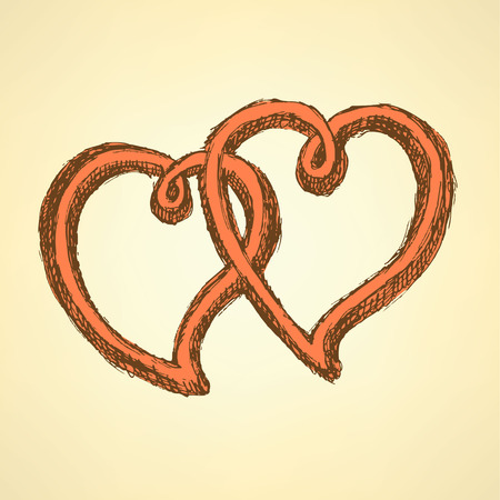 Sketch hearts in vintage style, vector Valentine backgroundのイラスト素材