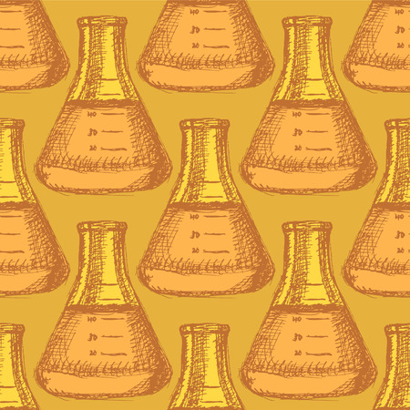 Sketch beaker in vintage style, vector seamless patternのイラスト素材
