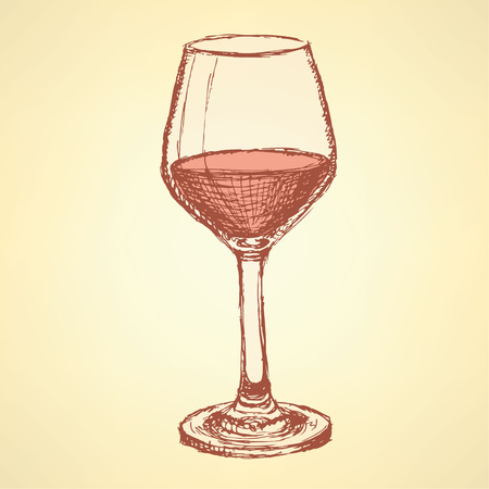 Sketch vine glass in vintage style, vectorのイラスト素材