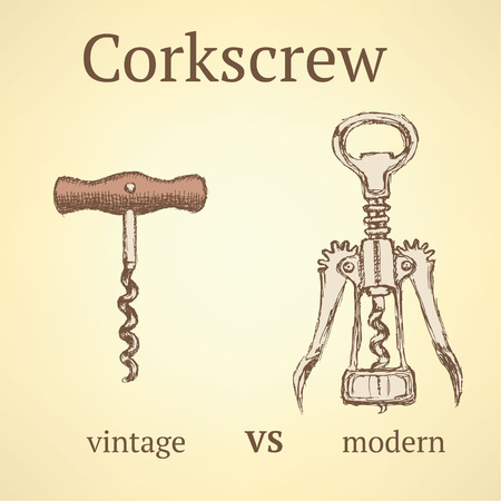 Vintage corkscrew versus modern, vector backgroundのイラスト素材