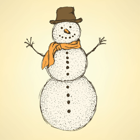 Sketch Christmas snowman in vintage style, vectorのイラスト素材