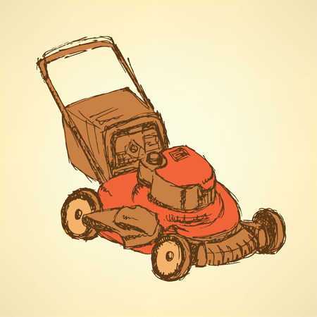 Sketch lawn mover in vintage style, vectorのイラスト素材