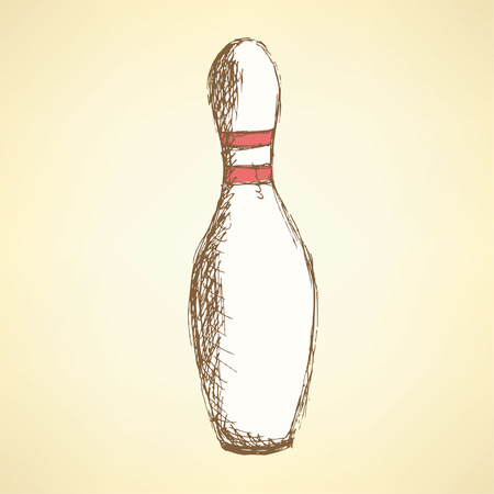 Sketch bowling pins in vintage style, vectorのイラスト素材
