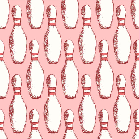 Sketch bowling pins in vintage style, vector seamless patternのイラスト素材