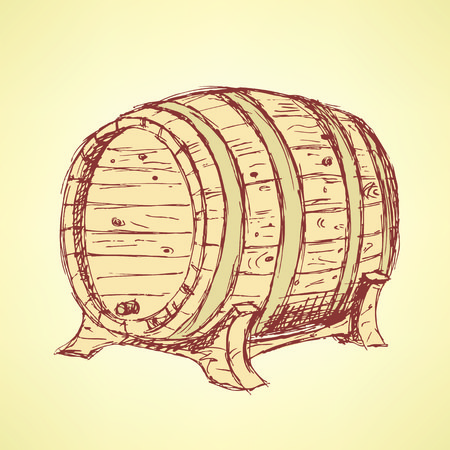 Sketch wine barrel in vintage style, vectorのイラスト素材