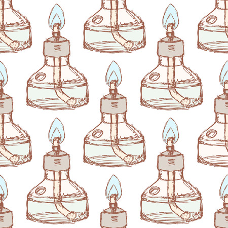 Sketch alcohol burner in vintage style, vector seamless patternのイラスト素材