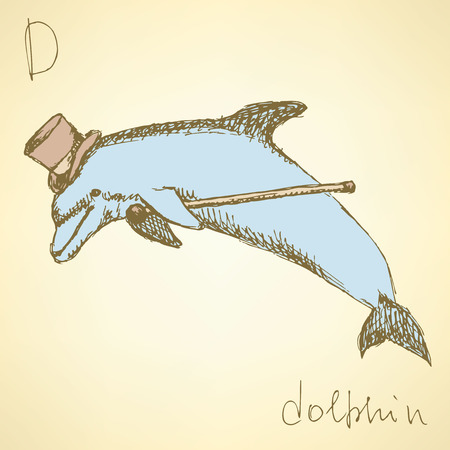Sketch fancy dolphin in vintage style, vectorのイラスト素材