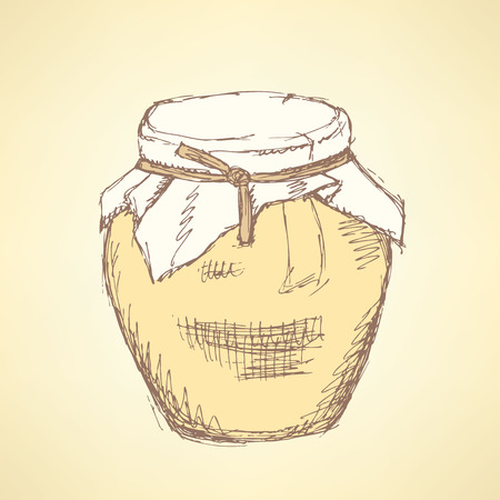 Sketch honey jar in vintage style, vectorのイラスト素材