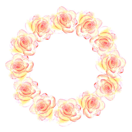 Sketch watercolor flowers in vintage style, vector circle backgroundのイラスト素材