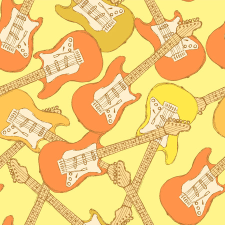Sketch electric guitar musical instrument, vector seamless patternのイラスト素材
