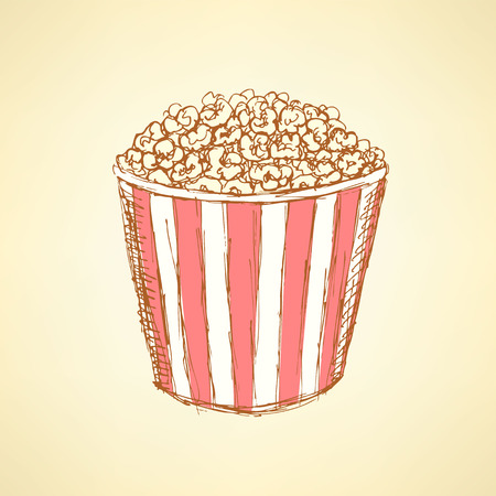 Sketch pop corn in vintage style, vectorのイラスト素材