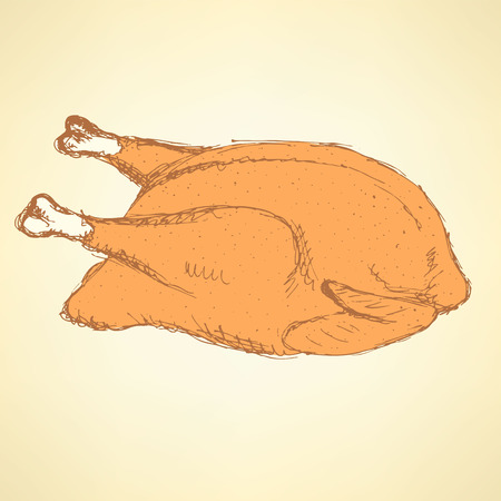Sketch roasted turkey in vintage styleのイラスト素材