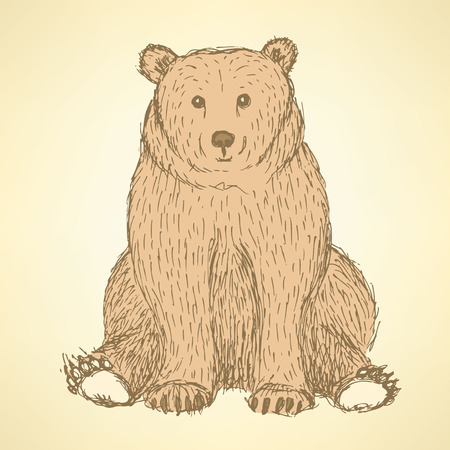 Sketch cute bearl in vintage style, vectorのイラスト素材
