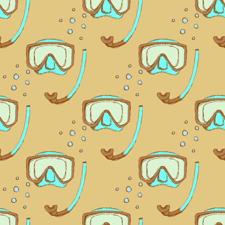 Sketch diving mask in vintage style, vector seamless patternのイラスト素材
