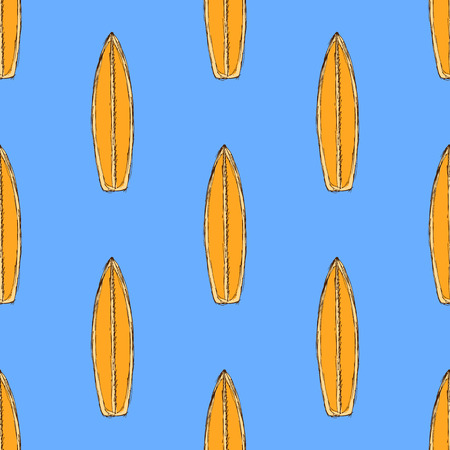 Sketch surfing boarg in vintage style, vector seamless patternのイラスト素材