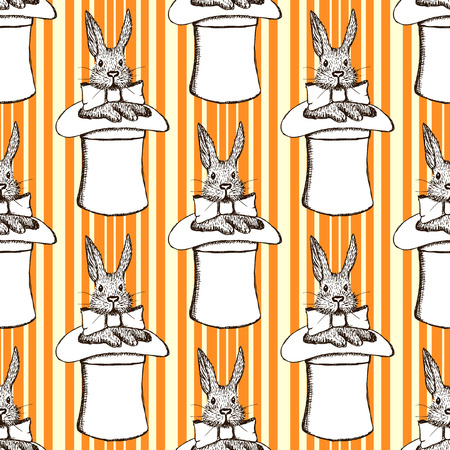 Sketch rabbit in hat in vintage styleのイラスト素材