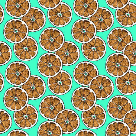Sketch dry citrus in vintage style, vector Christmas seamless patternのイラスト素材