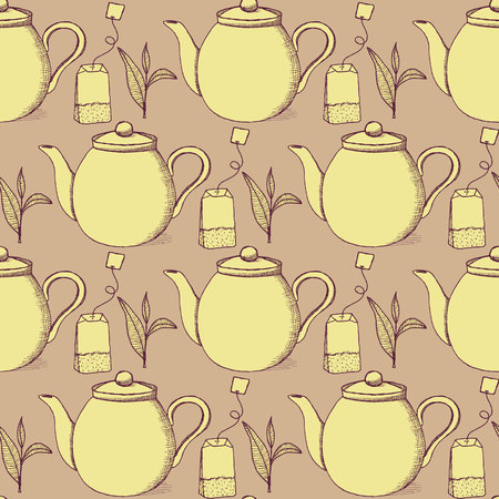 Sketch tea seamless pattern in vintage styleのイラスト素材