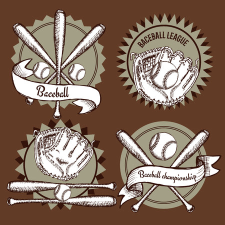 Sketch baseball emblems in vintage style, vectorのイラスト素材