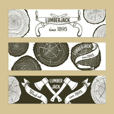 Sketch lumberjack's set of banners in vintage style, vectorのイラスト素材