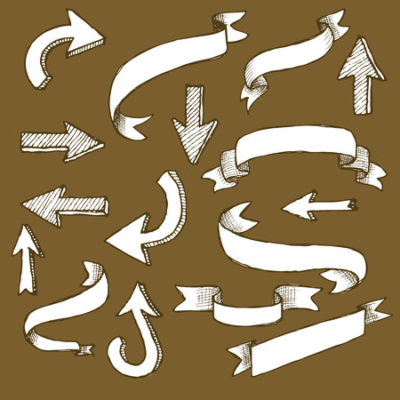 Sketch ribbons and arrows in vintage style, vectorのイラスト素材