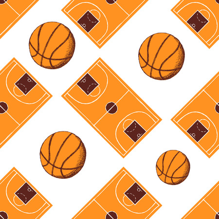 Sketch basketball seamless pattern in vintage style, vectorのイラスト素材