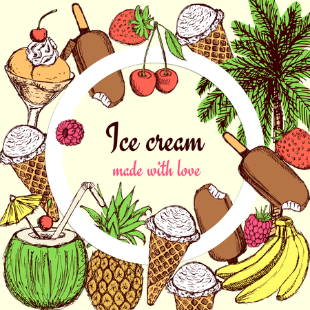 Ice cream and sweets poster in vintage style, vectorのイラスト素材