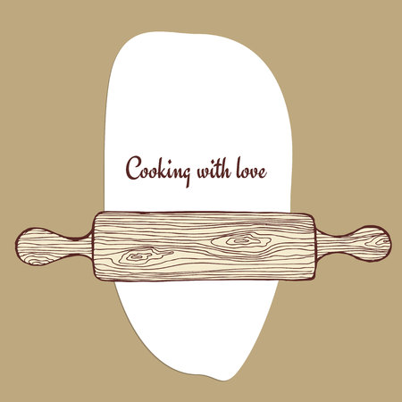 Rolling pin with dough in vintage style, vectorのイラスト素材