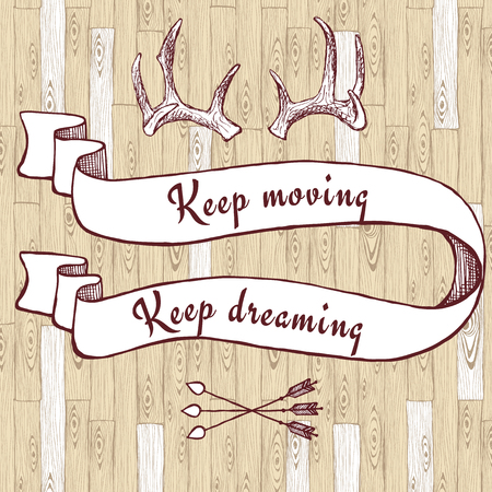 Optimistic poster with ribbon and horns in vintage style, vectorのイラスト素材