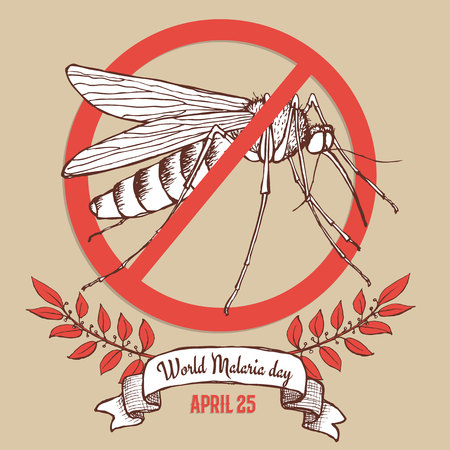 Malaria day poster in vintage style, vectorのイラスト素材