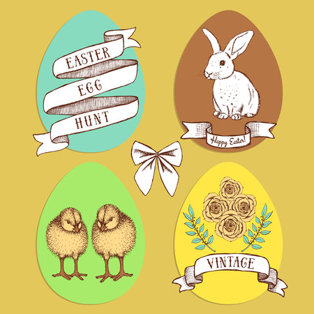 Easter edd hunt set in vintage style, vectorのイラスト素材