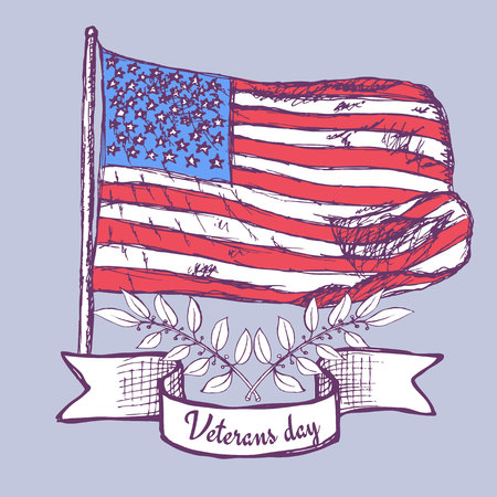 Veterans day poster with American flag in vintage style, vectorのイラスト素材
