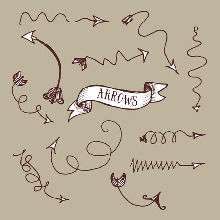 Arrows with swirls in vintage style, vectorのイラスト素材