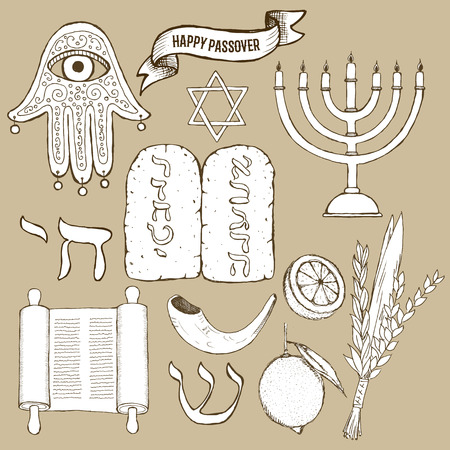 Passover set in vintage style, vectorのイラスト素材