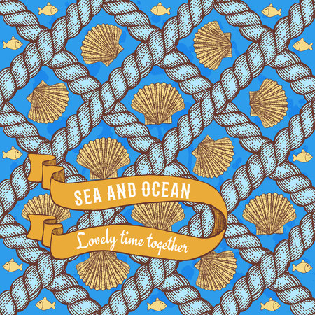Marine background with rope and ribbon in vintage styleのイラスト素材