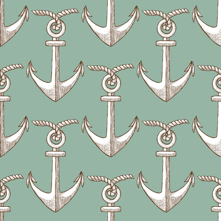 Egraved anchor in vintage style, vector seamless patternのイラスト素材
