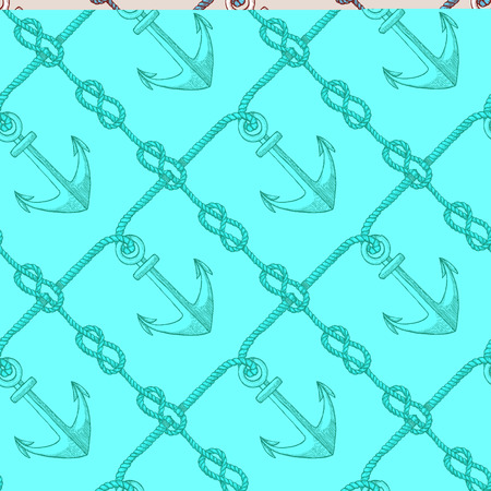 Engraved eternity eight knot and anchor, vector seamless pattern