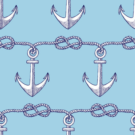 Engraved eternity eight knot and anchor, vector seamless patternのイラスト素材