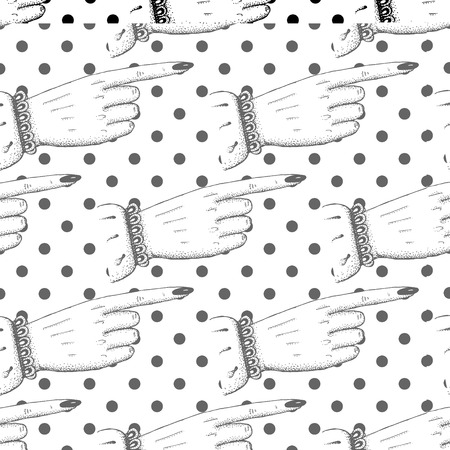 Pointing fingers seamless pattern in vintage style, vectorのイラスト素材