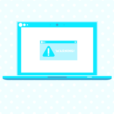 Laptop with warning on polka dot tile, vector blue mockupのイラスト素材