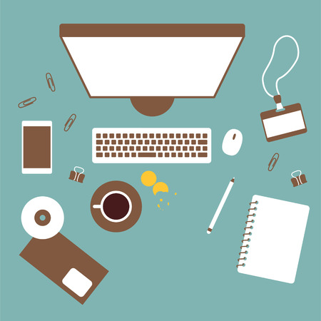 Working table top view, vector office backgroundのイラスト素材