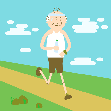 Elderly people in sports, elderly man runningのイラスト素材