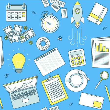 Start up seamless pattern line design. Generate of the idea and launch a businessのイラスト素材