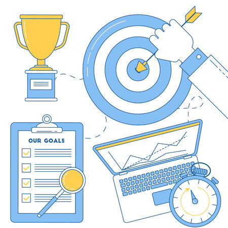 Target with man's hand with arrow, business goal achievement illustrationのイラスト素材