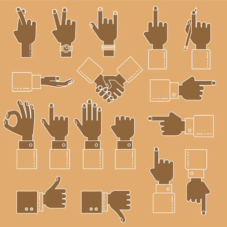 Hands line vector design set with okay gesture, directions, like and dislikeのイラスト素材